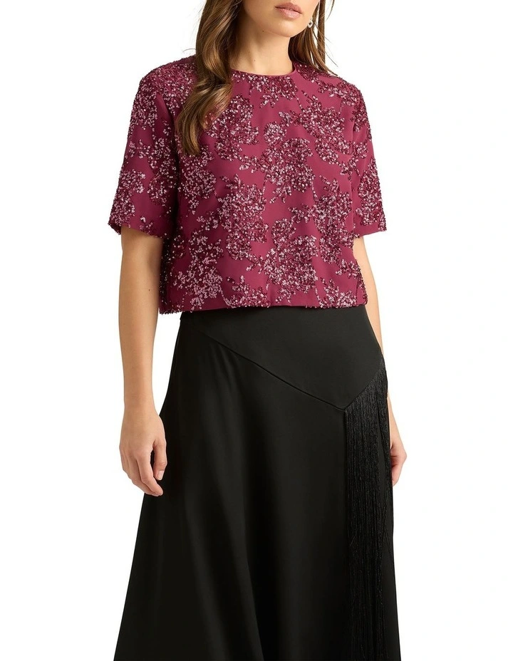 Firenze Sequin Crop Tee in Beaujolais image 1