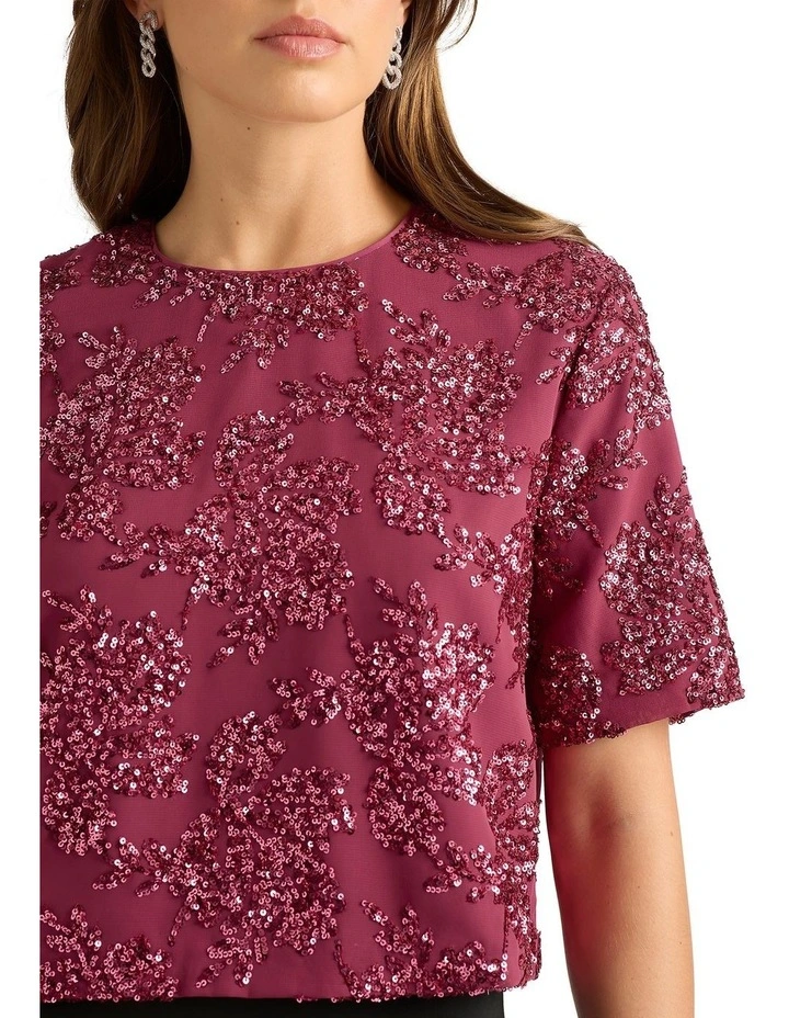 Firenze Sequin Crop Tee in Beaujolais image 4