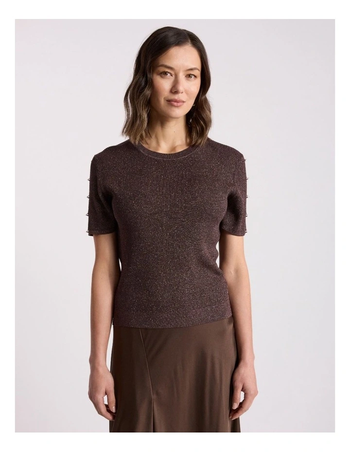 Caila Knit Tee in Chocolate image 2