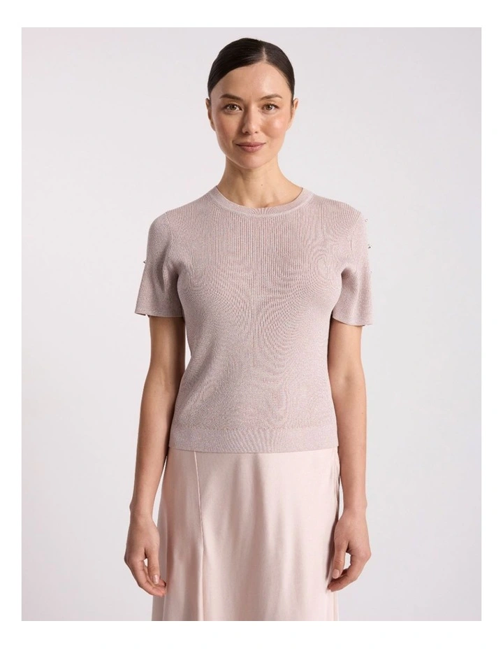 Caila Knit Tee in Persica Pink image 2