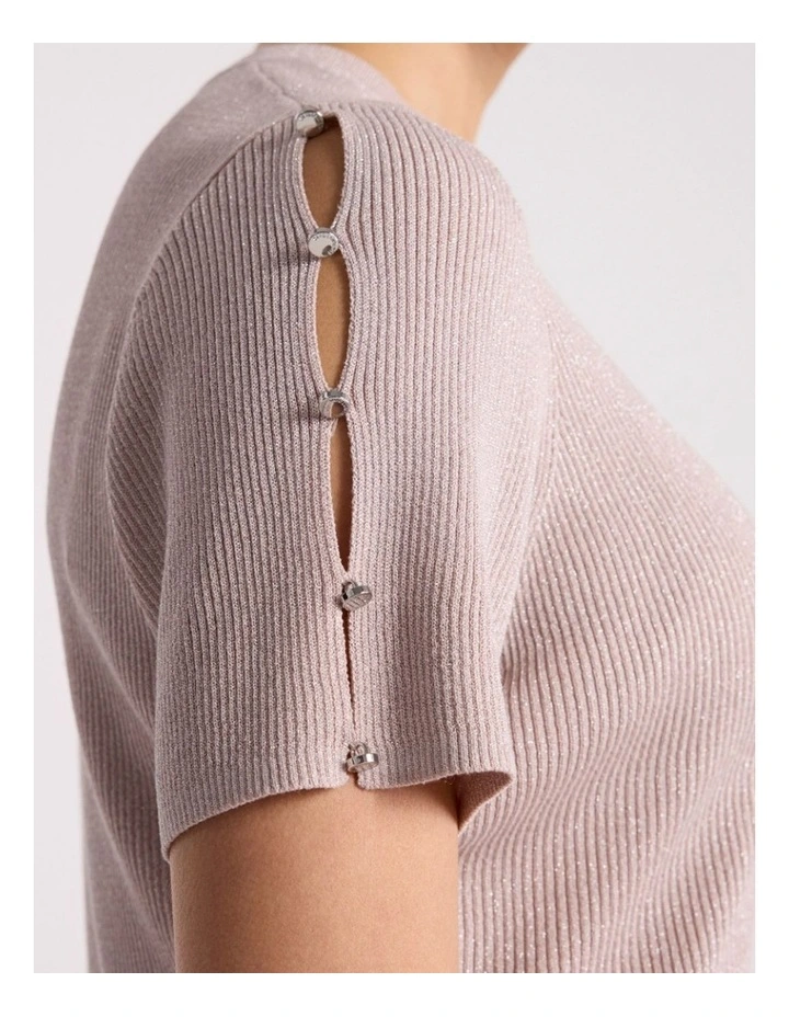 Caila Knit Tee in Persica Pink image 3
