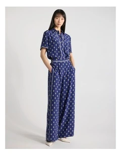 Aggie Wide Leg Pant in Blue Multi