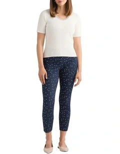 Adriana Compact Cotton Pant in Navy/Ivory