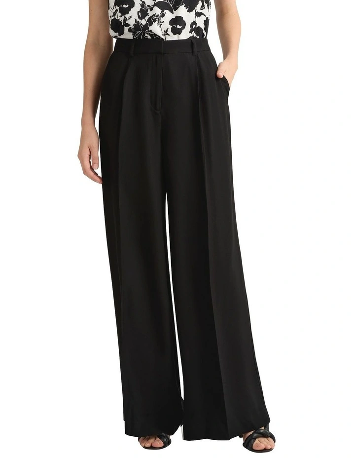 Bronte Wide Leg Pleat Pant in Black image 4