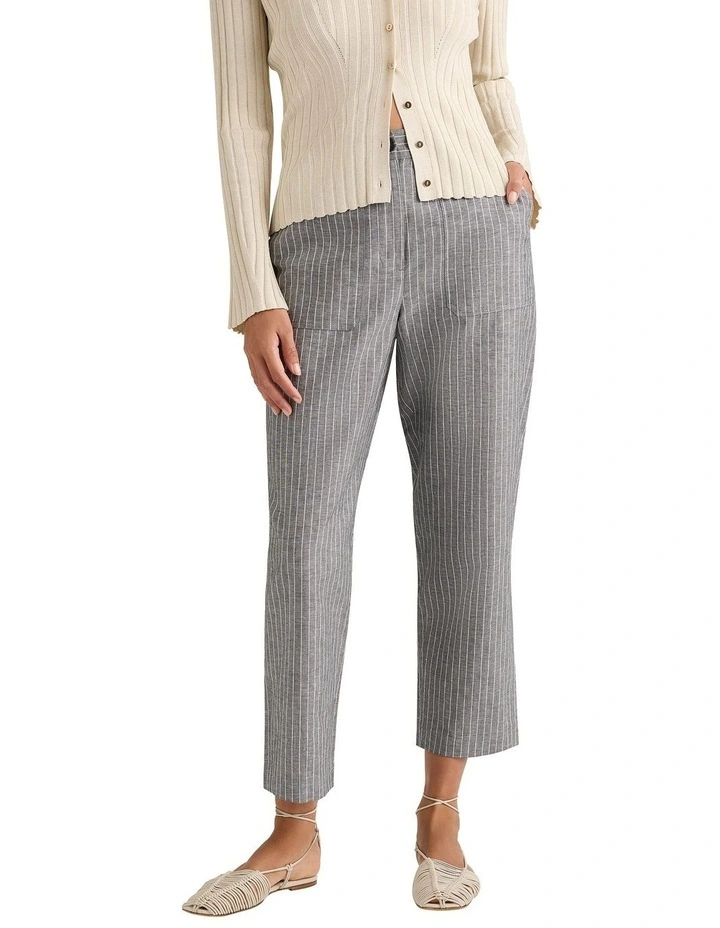 Cerello Linen Blend Pant in Grey Stripe image 3