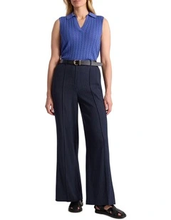 Cindy Wide Leg Pant in Navy Stripe