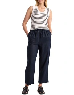 Prue Tapered Linen Pant in Navy