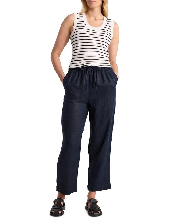 Prue Tapered Linen Pant in Navy image 1