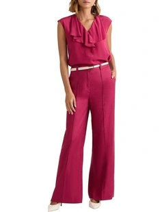 Winnie Wide Leg Linen Pant in Beaujolais