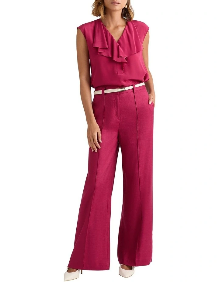 Winnie Wide Leg Linen Pant in Beaujolais image 1