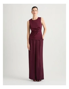 Bronte Wide Leg Pleat Pant in Plum