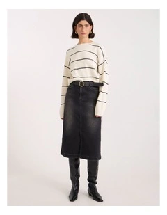 Hannah Denim Midi Skirt in Washed Black