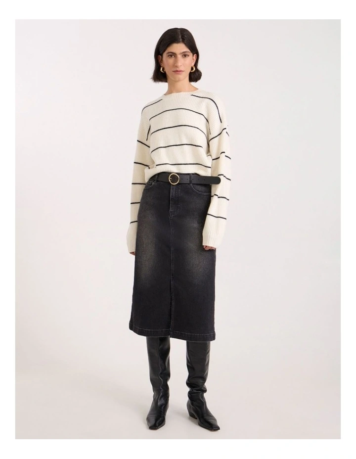 Hannah Denim Midi Skirt in Washed Black image 1
