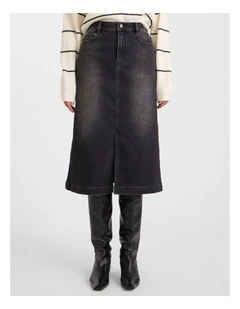 Hannah Denim Midi Skirt in Washed Black
