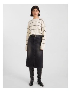 Hannah Denim Midi Skirt in Washed Black