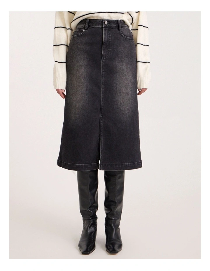 Hannah Denim Midi Skirt in Washed Black image 2