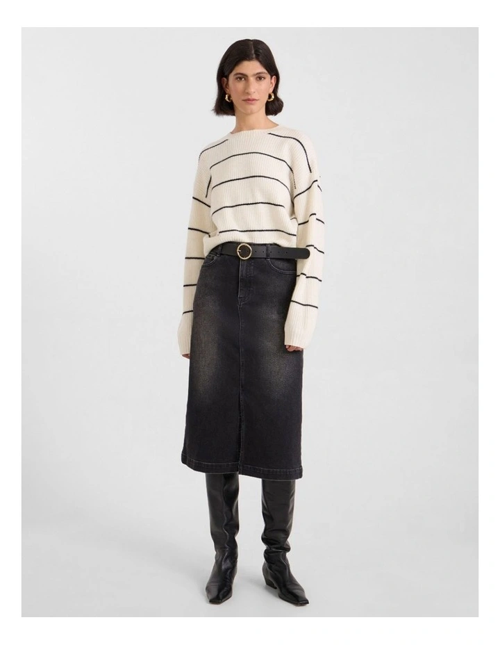 Hannah Denim Midi Skirt in Washed Black image 2