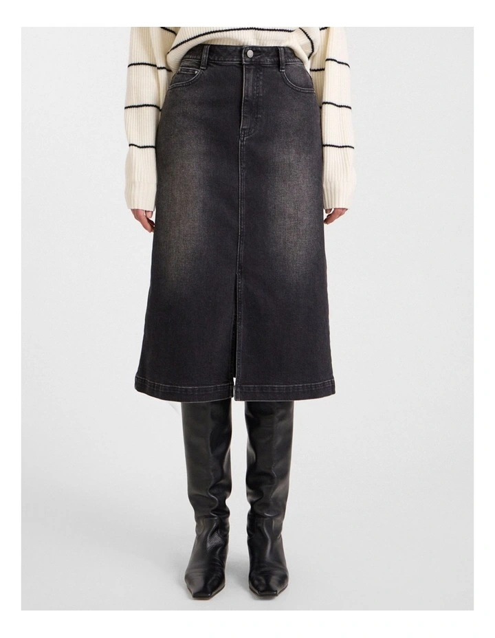 Hannah Denim Midi Skirt in Washed Black image 2