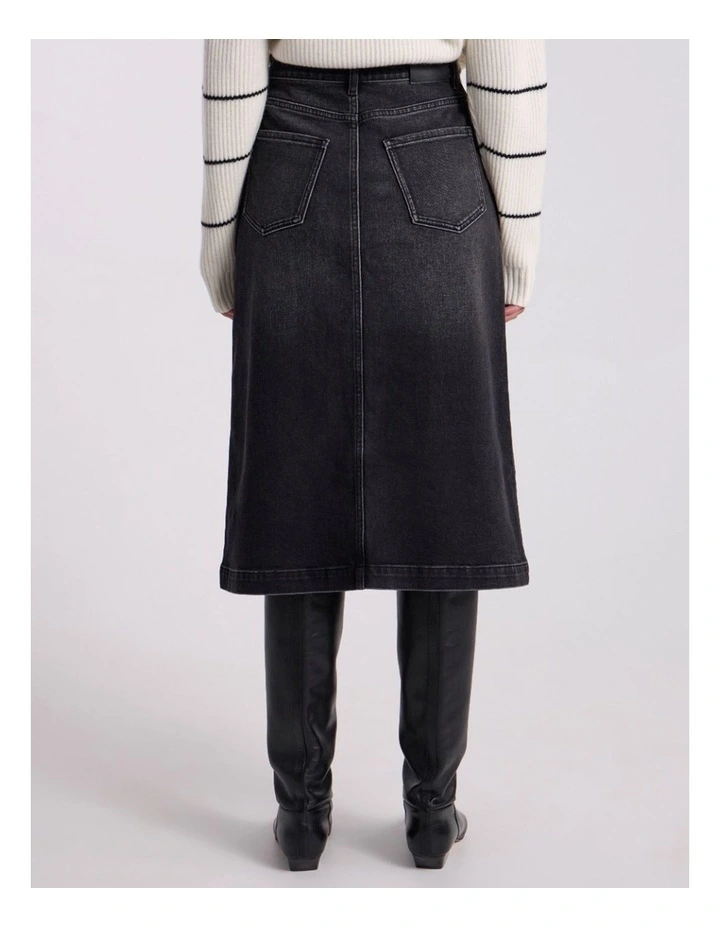 Hannah Denim Midi Skirt in Washed Black image 5