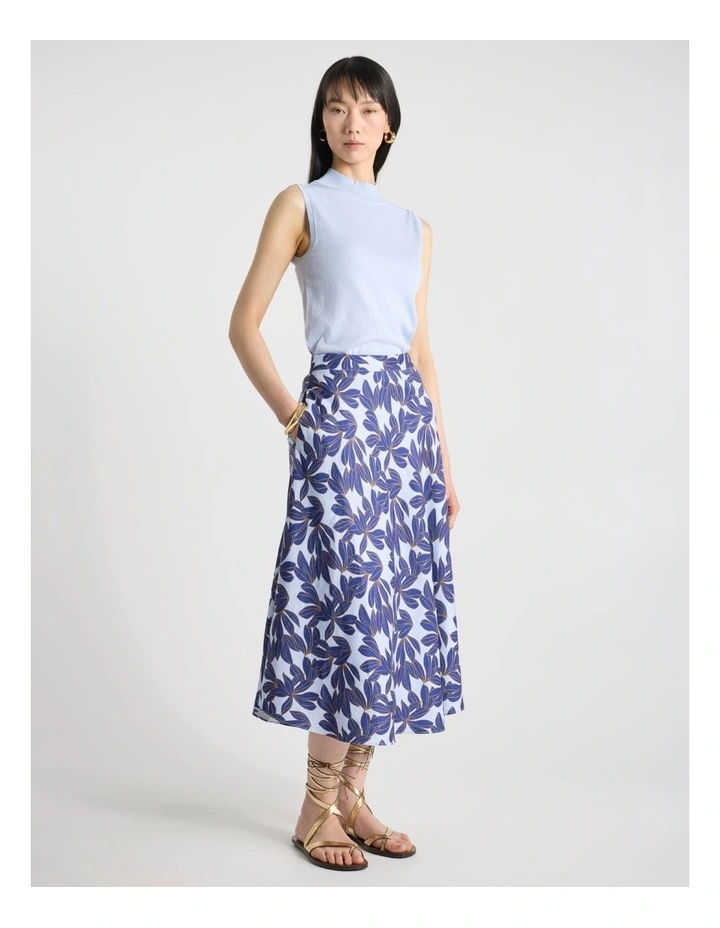 Waterlily Stretch Linen Skirt in Blue Multi image 1