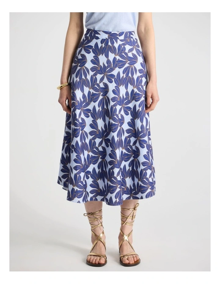 Waterlily Stretch Linen Skirt in Blue Multi image 2