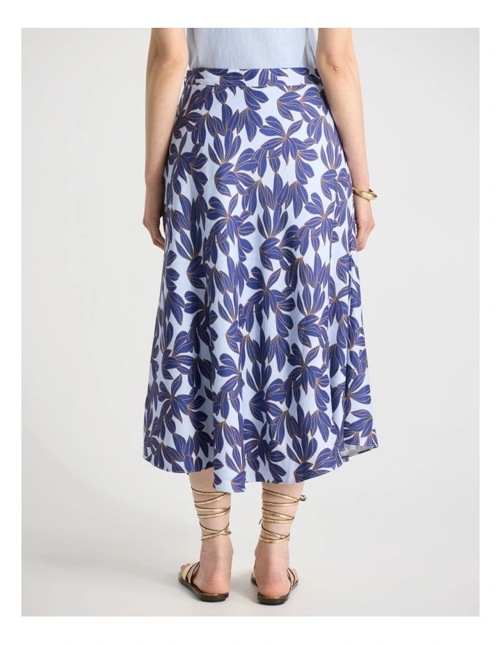Waterlily Stretch Linen Skirt in Blue Multi image 3