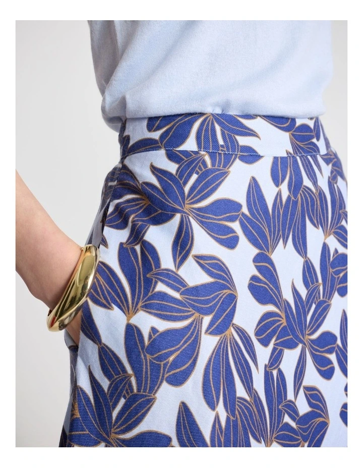 Waterlily Stretch Linen Skirt in Blue Multi image 4