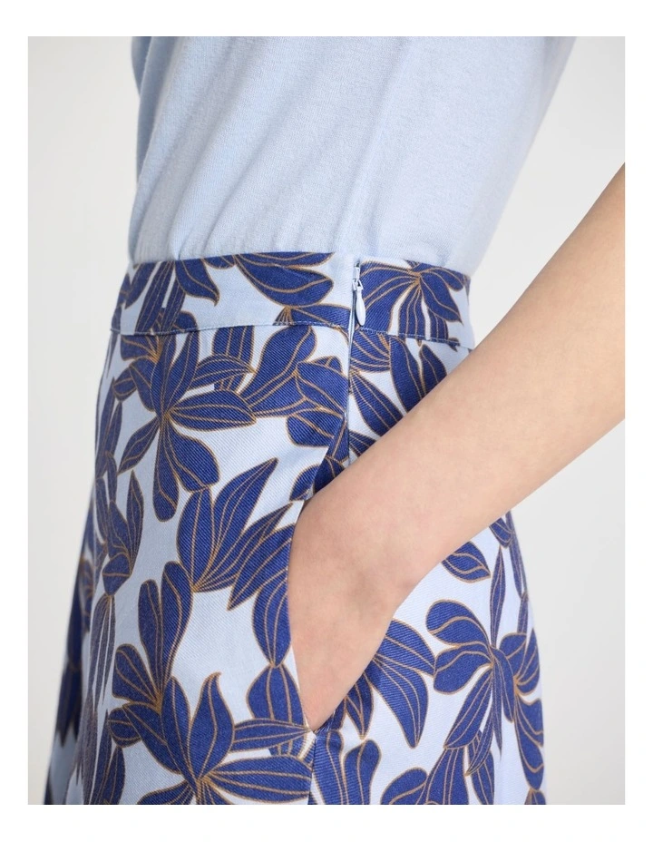 Waterlily Stretch Linen Skirt in Blue Multi image 5