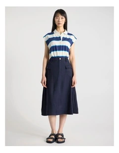 Cabello Stretch Linen Skirt in Navy