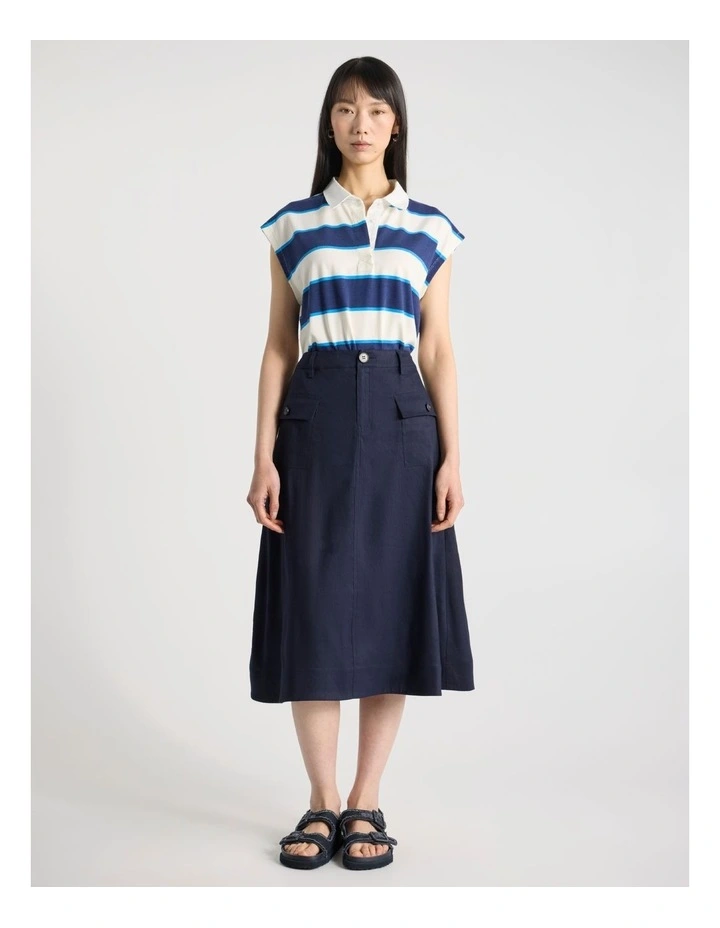 Cabello Stretch Linen Skirt in Navy image 1