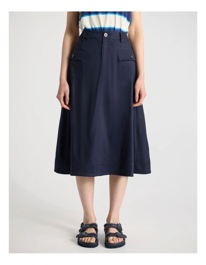 Cabello Stretch Linen Skirt in Navy image 2