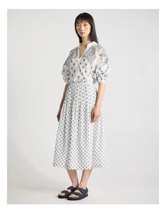 Aggie Cotton Skirt in Ivory Multi