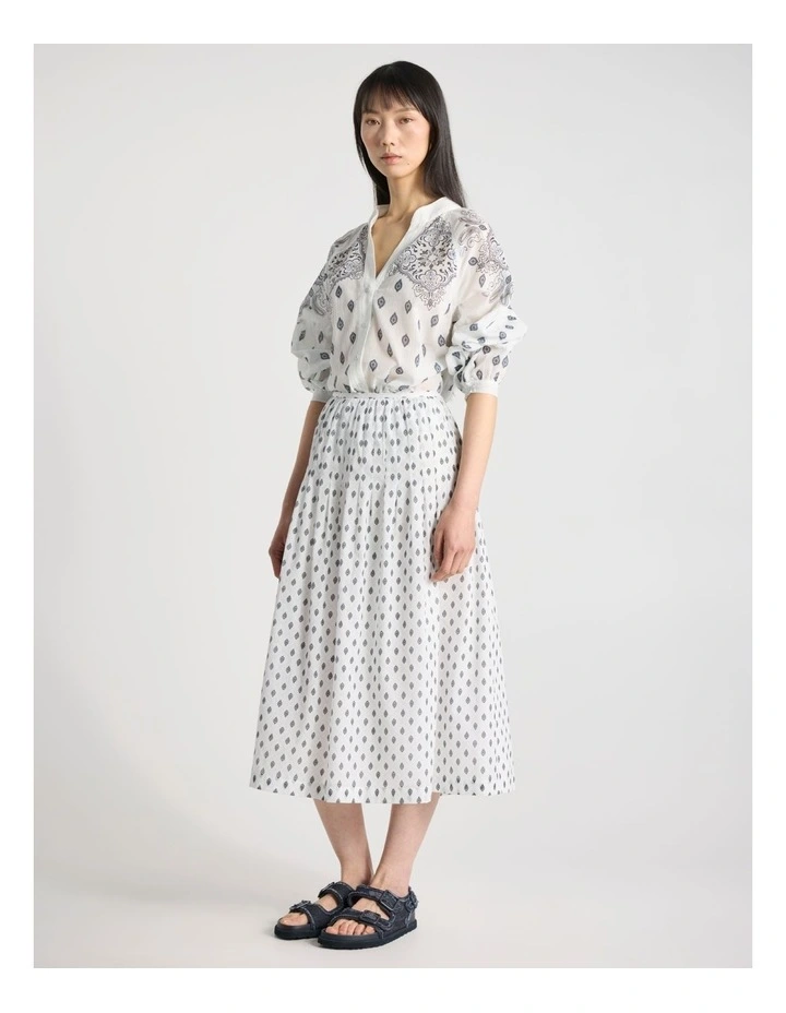 Aggie Cotton Skirt in Ivory Multi image 1