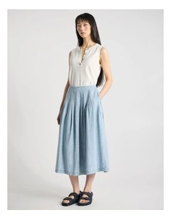 Monroe Linen Blend Skirt in Washed Blue
