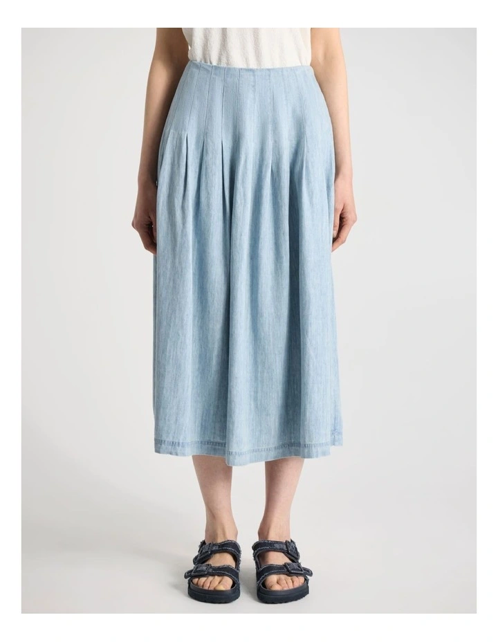 Monroe Linen Blend Skirt in Washed Blue image 2