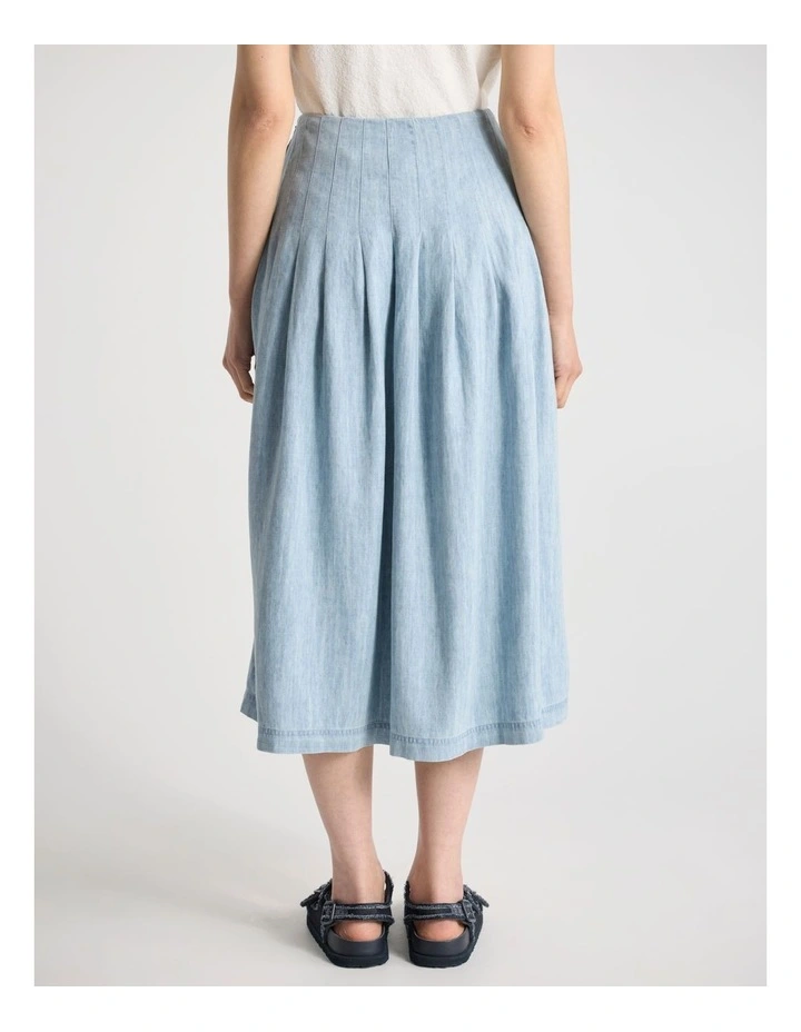 Monroe Linen Blend Skirt in Washed Blue image 3