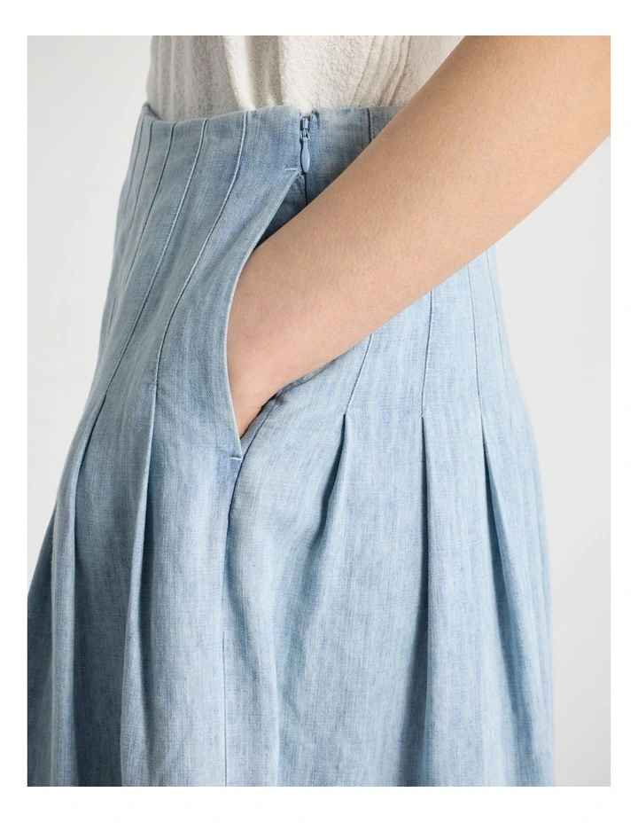 Monroe Linen Blend Skirt in Washed Blue image 5