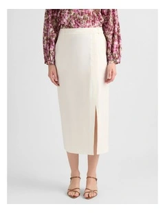 Janis Linen Blend Column Skirt in Ivory