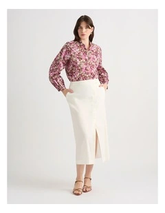 Janis Linen Blend Column Skirt in Ivory