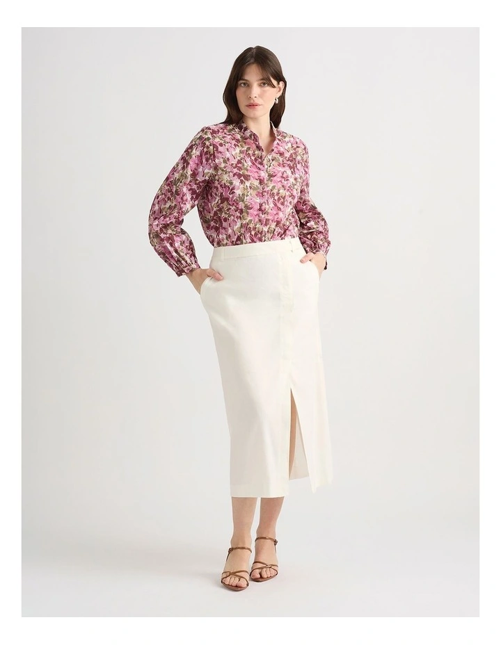 Janis Linen Blend Column Skirt in Ivory image 1