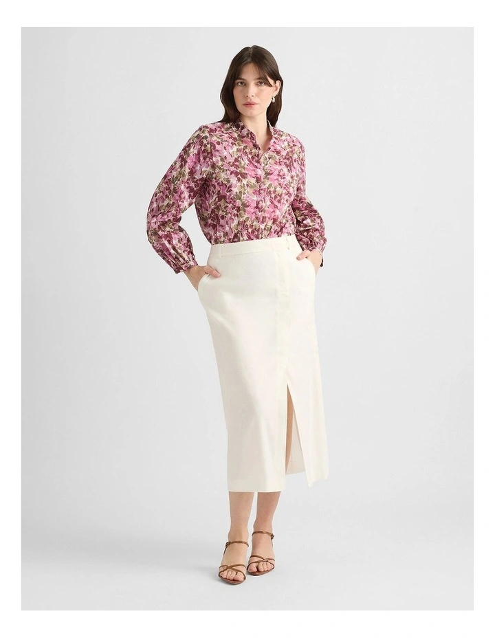 Janis Linen Blend Column Skirt in Ivory image 2