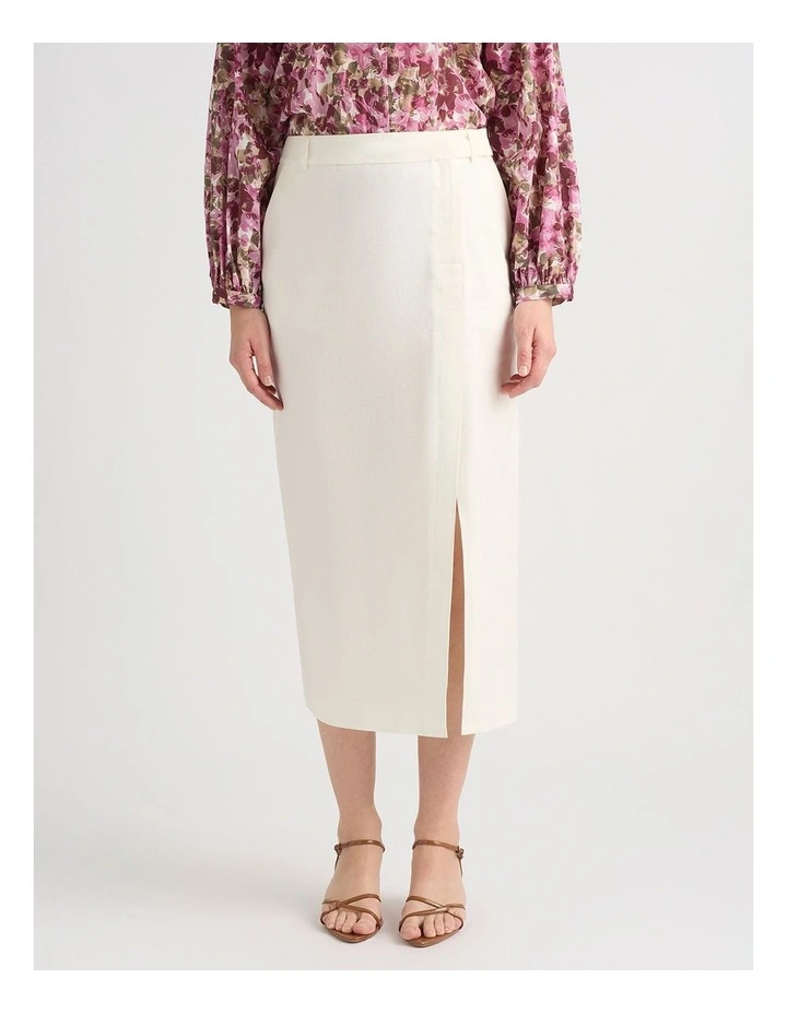 Janis Linen Blend Column Skirt in Ivory image 2