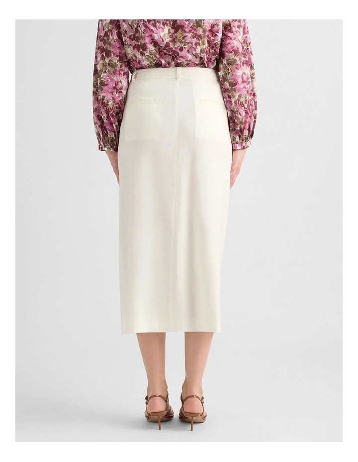 Janis Linen Blend Column Skirt in Ivory image 3
