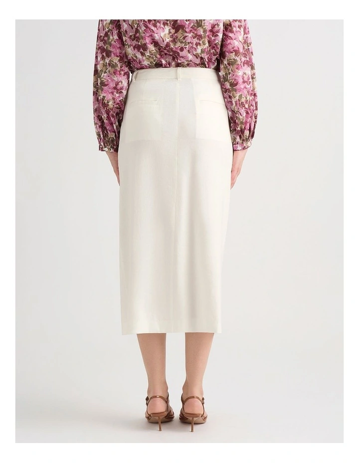 Janis Linen Blend Column Skirt in Ivory image 3