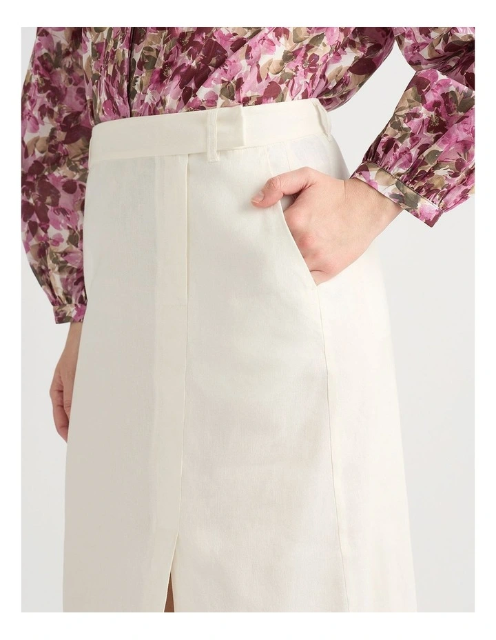 Janis Linen Blend Column Skirt in Ivory image 4