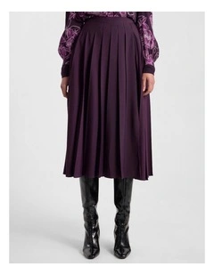 Effie Pleat Midi Skirt in Eggplant