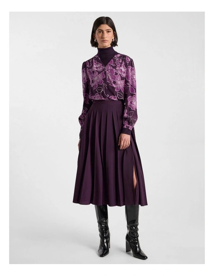 Effie Pleat Midi Skirt in Eggplant image 1