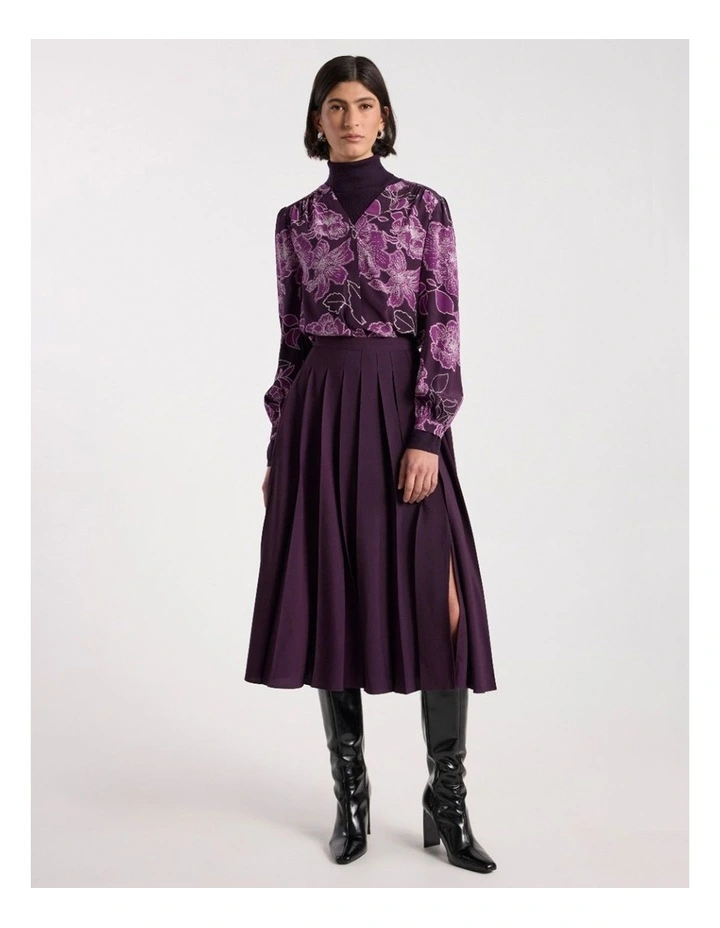 Effie Pleat Midi Skirt in Eggplant image 1