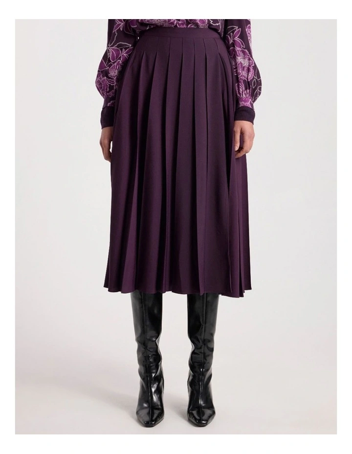 Effie Pleat Midi Skirt in Eggplant image 2