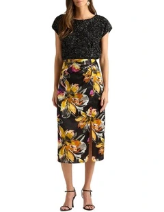 Aramenta Silk Skirt in Black Multi